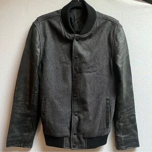 Blink by Danier Leather Wool & Leather Varsity Bomber Jacket Black Grey Sm